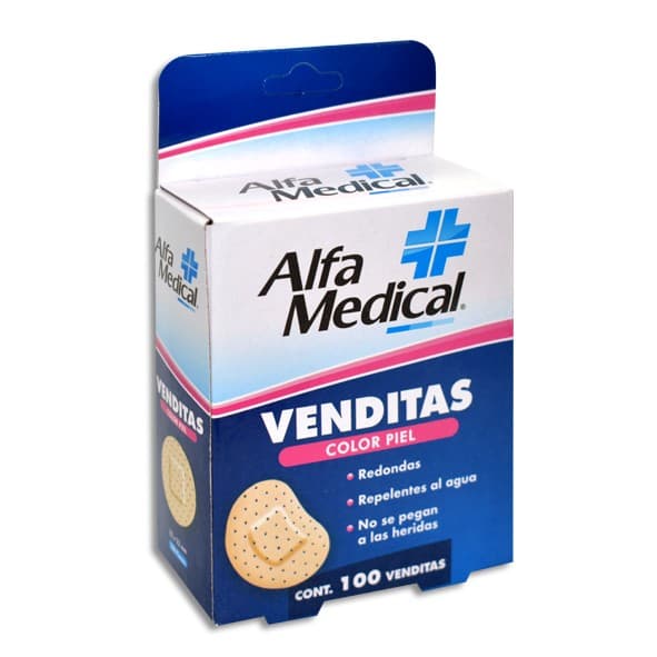 Venditas Redondas (alfa Medical) Col. Piel 22x22mm. Cja. C/100 Pzs.