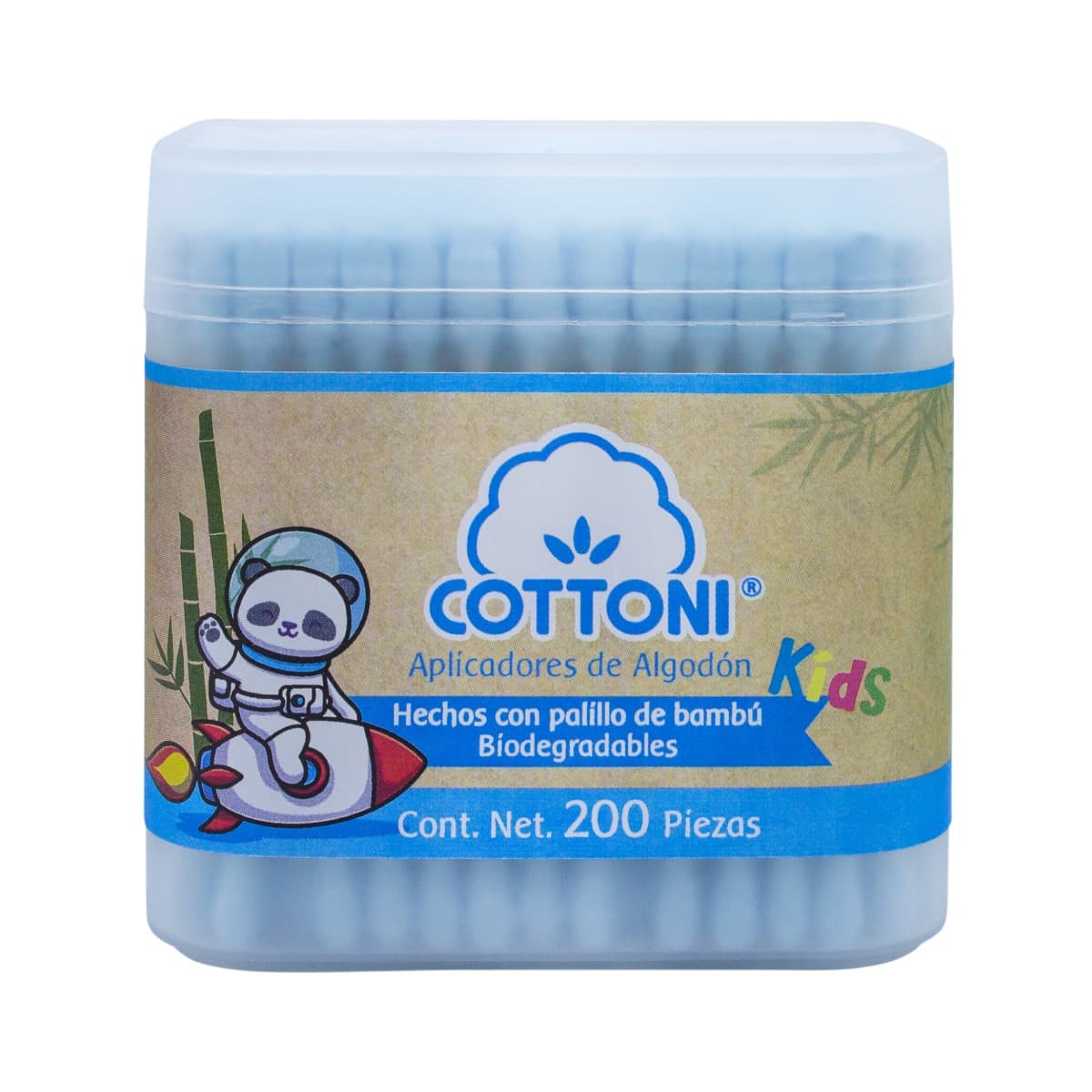 Aplicadores de Algodón Kids Biodegradables (cottoni) Col. Azul Tarro C/200 Pzs.