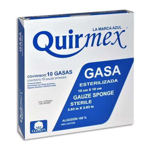 Gasa Esterilizada (quirmex) 10x10cm. T20x12, 8c. Caja C/10 Sobs.