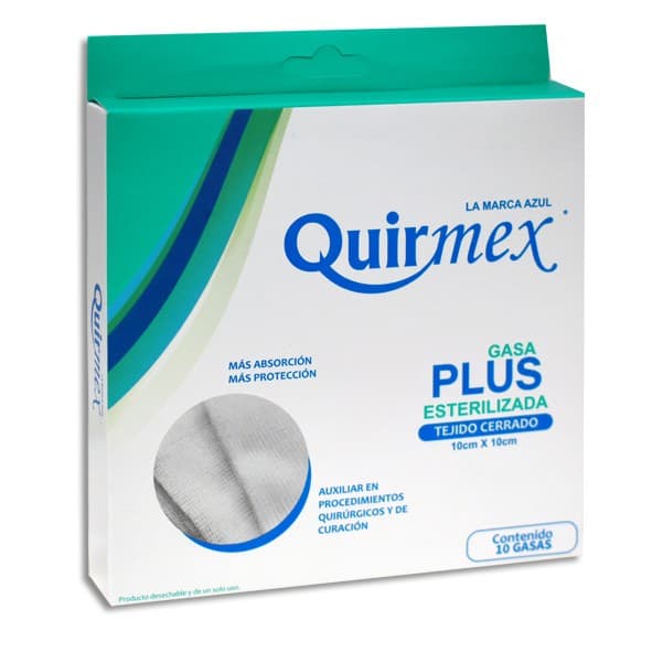 Gasa Plus Estéril (quirmex) 10x10cm. T23x18, 8c. Caja C/10 Sobs.