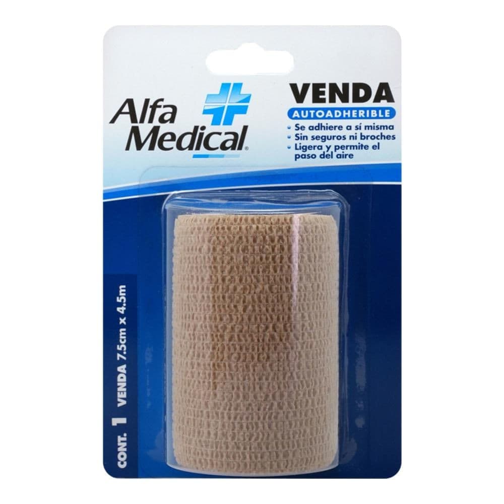Venda Autoadherible (alfa Medic) Col. Piel 7.5cm. (3") X 4.5m. Blister C/1 Pza.