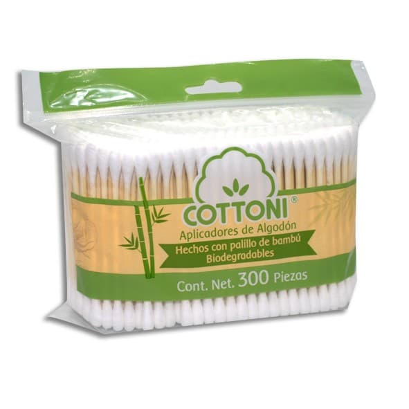 Aplicadores de Algodón Biodegradables (cottoni) Bolsa C/300 Pzs.