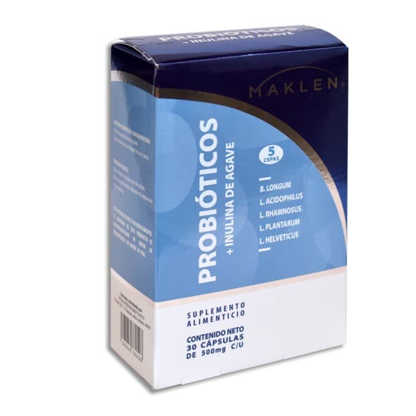 Probióticos+inulina de Agave (maklen) C/30 Caps. 500 Mg.