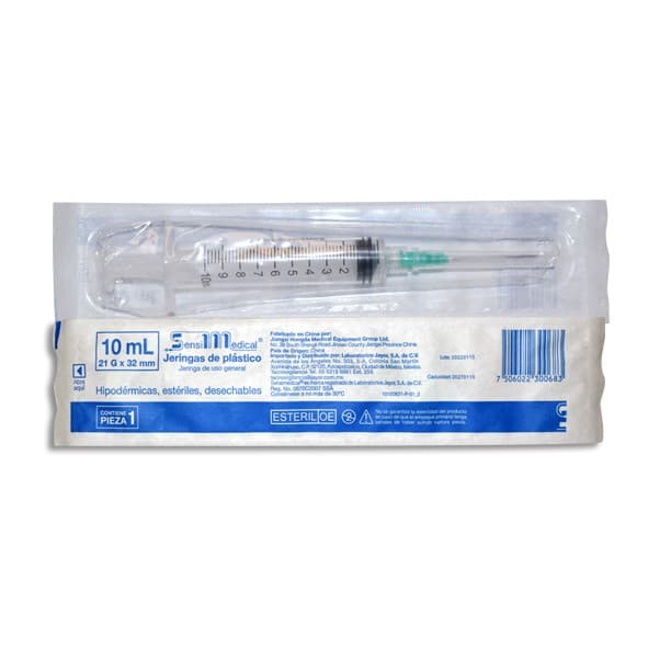 Jeringa 10 Ml. (sensimedical) C/aguja 21gx32mm. C/1 Pza.