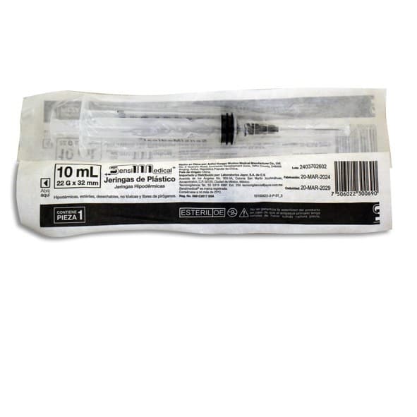Jeringa 10 Ml. (sensimedical) C/aguja 22gx32mm. C/1 Pza.