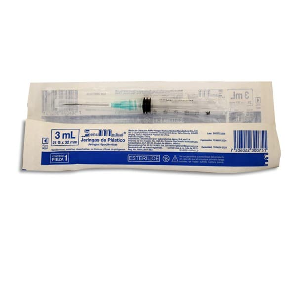 Jeringa 3 Ml. (sensimedical) C/aguja 21gx32mm. C/1 Pza.