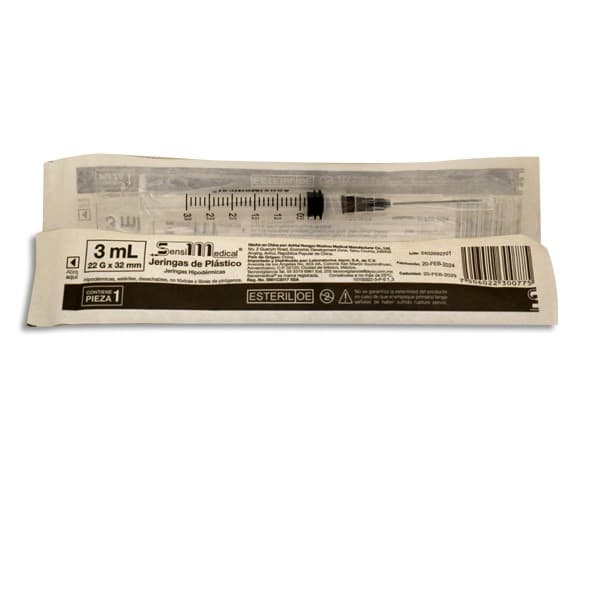 Jeringa 3 Ml. (sensimedical) C/aguja 22gx32mm. C/1 Pza.