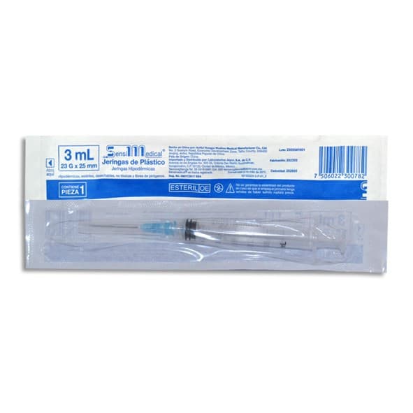Jeringa 3 Ml. (sensimedical) C/aguja 23gx25mm. C/1 Pza.