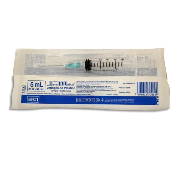 Jeringa 5 Ml. (sensimedical) C/aguja 21gx32mm. C/1 Pza.