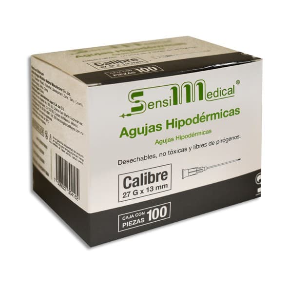 Aguja Hipodermica (sensimedical) 27gx13mm. Cja. C/100 Pzs.