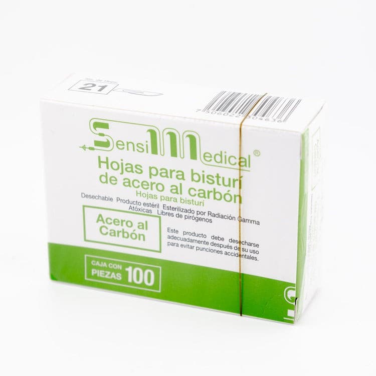 Hoja para Bisturí Acero Al Carbón (sensimedical) No. 21 C/1 Pza.