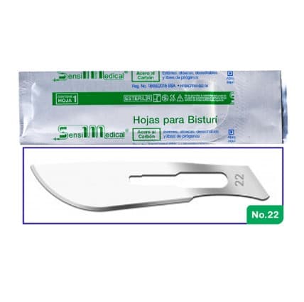 Hoja para Bisturí Acero Al Carbón (sensimedical) No. 22 C/1 Pza.