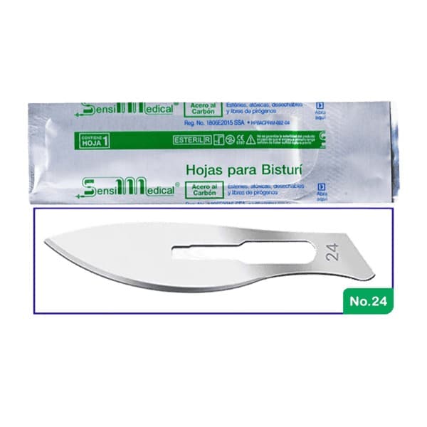 Hoja para Bisturí Acero Al Carbón (sensimedical) No. 24 C/1 Pza.