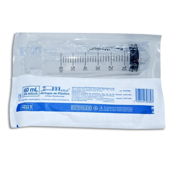 Jeringa 60 Ml. (sensimedical) Pivote Luer Lock S/aguja C/1 Pza.