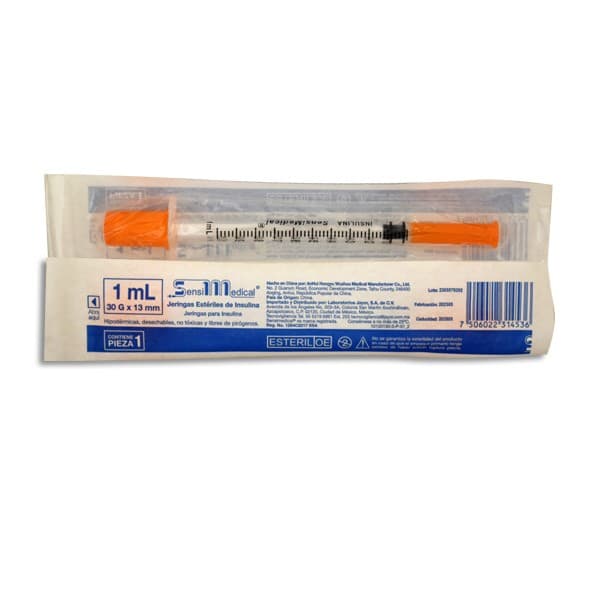 Jeringa 1ml. (sensimedical) Insulina C/aguja Integrada 30gx13mm. C/1 Pza.