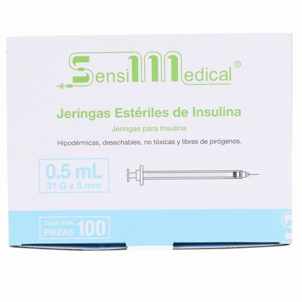 Jeringa 0.5ml. (sensimedical) Insulina C/aguja Integrada 31gx8mm. C/1 Pza.