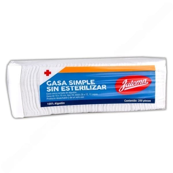 Gasa Simple No Estéril (jaloma) 10x10cm. T20x12, 12c. Paq. C/200 Pzs.