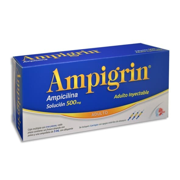 Ampigrin Adulto Sol. Iny. C/3 Fcos. Amp. 500 Mg. y 3 Jeringas.