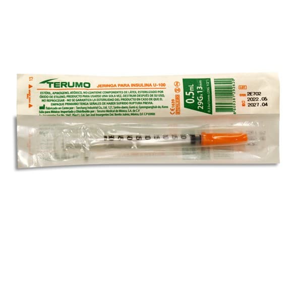 Jeringa 0.5ml. (terumo) Insulina C/aguja Integrada 29gx13mm. C/1 Pza.