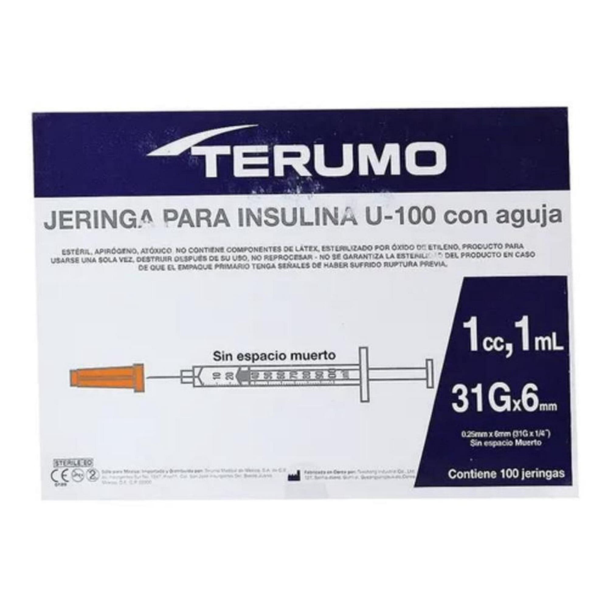 Jeringa 1ml. (terumo) Insulina C/aguja Integrada 31gx6mm. C/1 Pza.