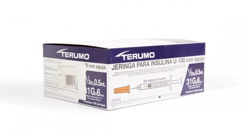 Jeringa 0.5ml. (terumo) Insulina C/aguja Integrada 31gx6mm. C/1 Pza.